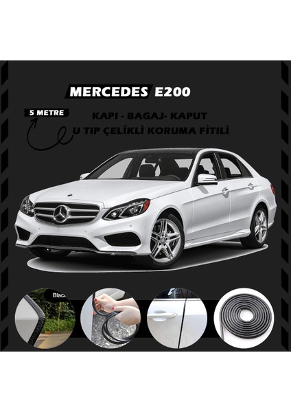 Mercedes E200 Oto Araç Kapı Koruma Fitili 5metre Parlak Siyah Renk