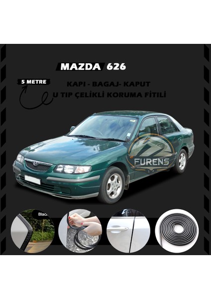 Mazda 626 Oto Araç Kapı Koruma Fitili 5metre Parlak Siyah Renk