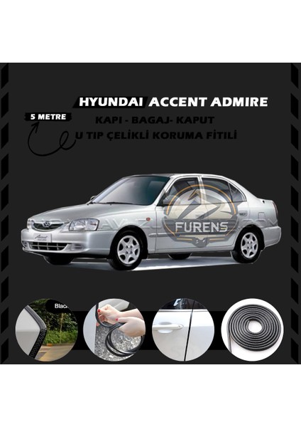 Hyunda Accent Admire Oto Araç Kapı Koruma Fitili 5metre Parlak Siyah Renk