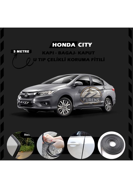 STS Oto Aksesuar Honda City Oto Araç Kapı Koruma Fitili 5metre Parlak Siyah Renk