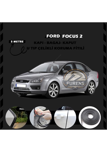 Ford Focus 2 Oto Araç Kapı Koruma Fitili 5metre Parlak Siyah Renk