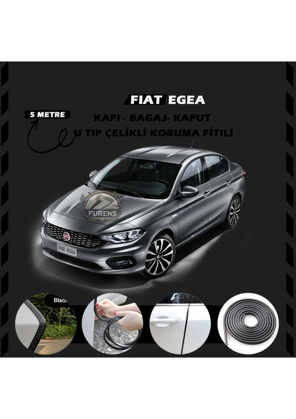 STS Oto Aksesuar Fiat Egea Oto Araç Kapı Koruma Fitili 5metre Parlak Siyah Renk