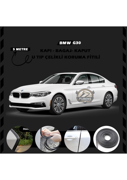 STS Oto Aksesuar Bmw G30 Oto Araç Kapı Koruma Fitili 5metre Parlak Siyah Renk