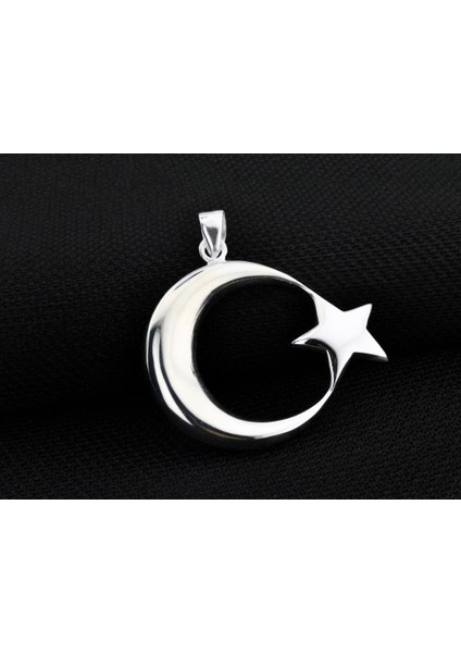 Büyük Boy Şanlı Ay Yıldızımız Tasarımlı 925 Ayar Gümüş Kolye Ucu
