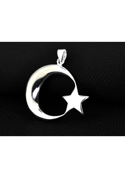 Büyük Boy Şanlı Ay Yıldızımız Tasarımlı 925 Ayar Gümüş Kolye Ucu modelleri