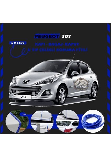 Peugeot 207 Oto Araç Kapı Koruma Fitili 5metre Parlak Mavi Renk