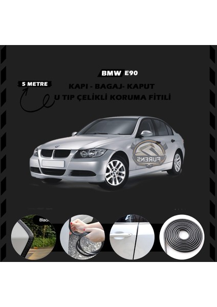 Bmw E90 Oto Araç Kapı Koruma Fitili 5metre Parlak Siyah Renk