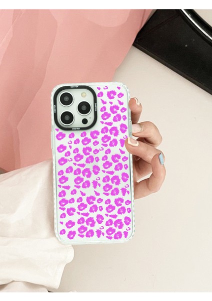 iPhone 11 Uyumlu Pembe Leopar Desenli Darbe Emici Kamera Çerçeve Korumalı Şeffaf Kılıf