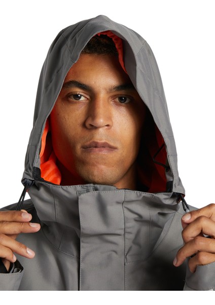 Gri - Turuncu Erkek Kapüşon Yaka Uzun Kayak Montu ADYTJ03063_DEFY Jacket