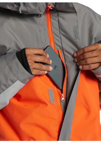 Gri - Turuncu Erkek Kapüşon Yaka Uzun Kayak Montu ADYTJ03063_DEFY Jacket