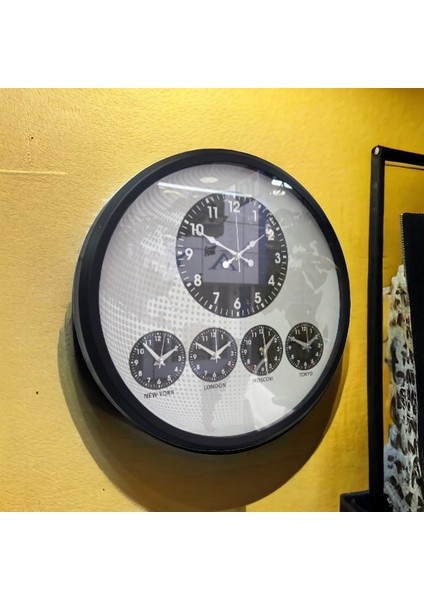 Dünya Saatleri Otel Duvar Saati Metal Siyah Çerçeve Çap 52 cm indirimleri