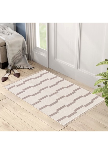 "homesteadart Rugs, Elegantwoven Koleksiyon Bej Pamuk-Polyester Kilim - Çift Taraflı ve Nefes Alabilir Yapıda, 30°c'de Makinede Yıkanabilir, Katlanabilir, Robot Süpürge Uyumlu - Çeşitli Ebatlar"