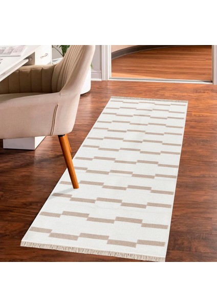 "homesteadart Rugs, Elegantwoven Koleksiyon Bej Pamuk-Polyester Kilim - Çift Taraflı ve Nefes Alabilir Yapıda, 30°c'de Makinede Yıkanabilir, Katlanabilir, Robot Süpürge Uyumlu - Çeşitli Ebatlar"