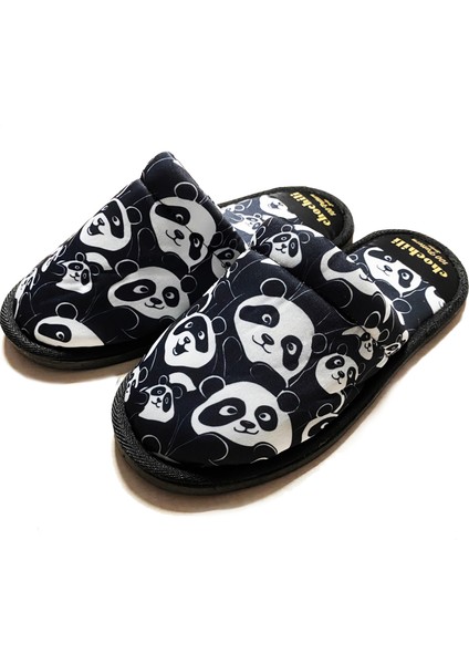 Unisex Panda Desenli Önü Kapalı Ev Terliği