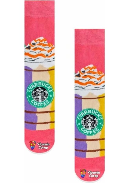 Starbucks Pink Coffee Renkli Çorap