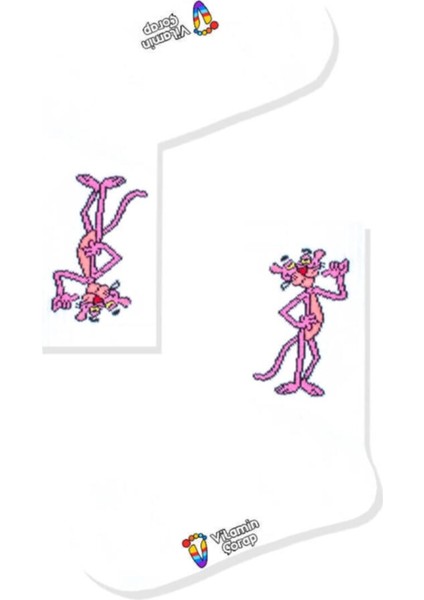 Pembe Panter Beyaz Atletik Çorap