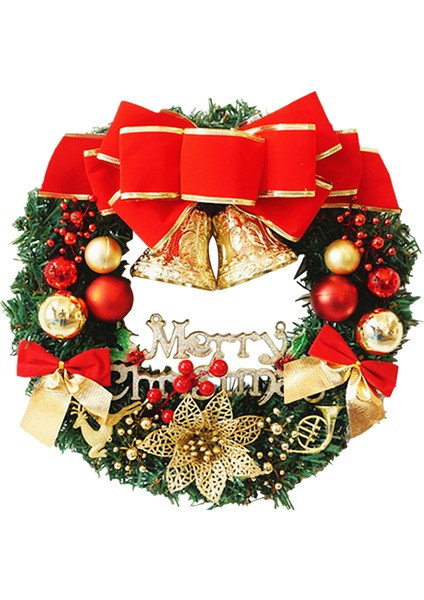 Yay Knot Bell Balls ile 16 Inç Noel Çelenk Mutlu Noeller (Yurt Dışından)