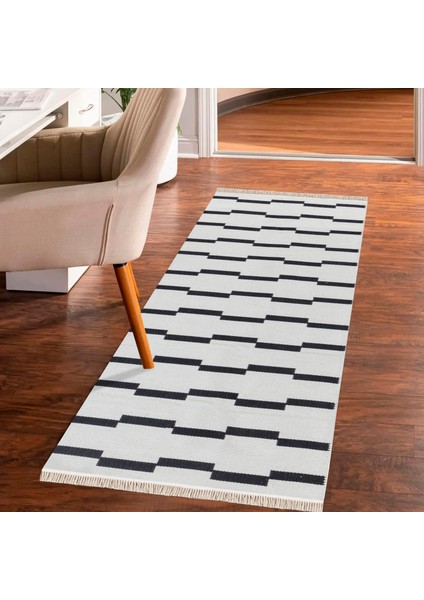 "homesteadart Rugs, Elegantwoven Koleksiyon Siyah Pamuk-Polyester Kilim - Çift Taraflı ve Nefes Alabilir Yapıda, 30°c'de Makinede Yıkanabilir, Katlanabilir, Robot Süpürge Uyumlu - Çeşitli Ebatlar"