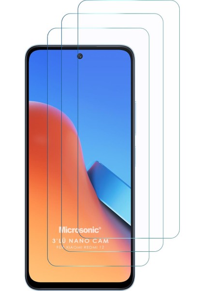 Xiaomi Redmi 12 Screen Protector Nano Glass Cam Ekran Koruyucu (3`lü Paket)