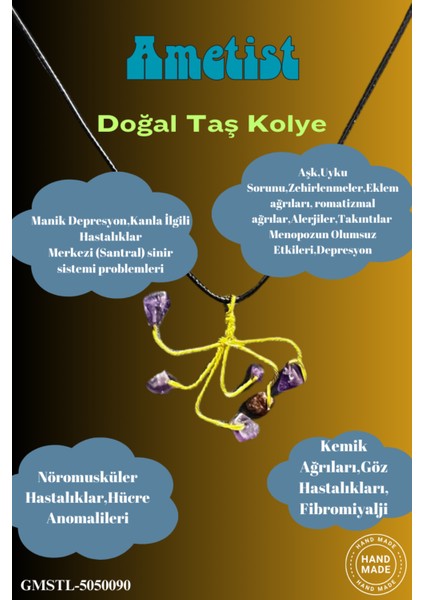 Sertifikalı Orijinal Doğal Taş Ametist Taşı El Yapımı Bakır Tel Sarma Kolye fiyatları