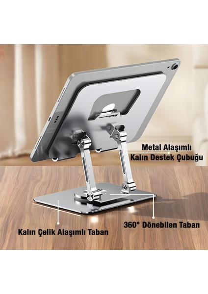 Evrensel Tablet Standı iPad Için 360 Derece Dönen Alüminyum Masaüstü Tablet Telefon Tutucu