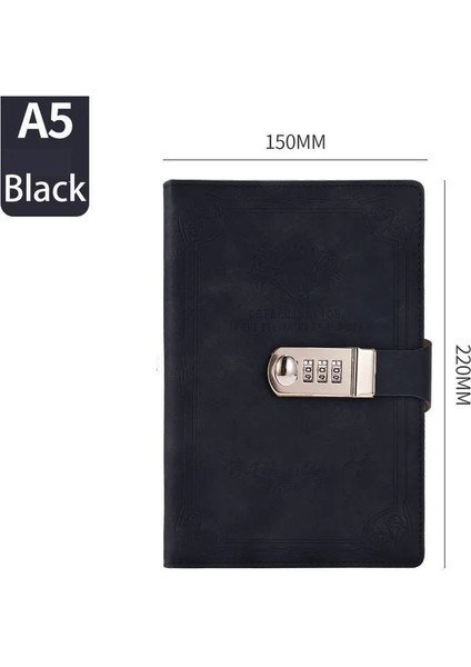 Cicibears A5 200 Sayfa Kilitli Retro Defter - Siyah (Yurt Dışından)