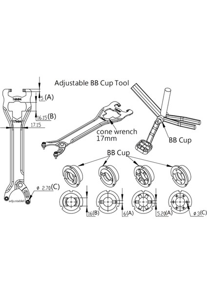 Bisiklet Tamir Anahtarı Yol Bisikleti Alt Braket Anahtarı Pedalı Anahtarı Aracı 16/17MM Bisiklet Tamir Aracı Aksesuarları (Yurt Dışından)