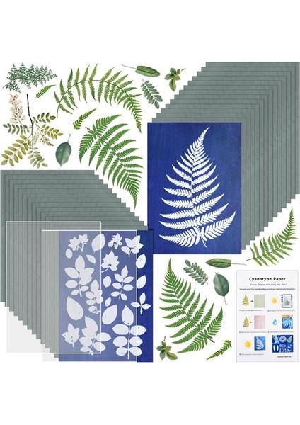 Güneş Baskı Kağıt Seti, Cyanotype Kağıt, Sanat El Sanatları Dıy Projesi Için 2 Sayfalık Akrilik Panel ile 32 Sayfa Cyanotype Kağıt (Yurt Dışından)