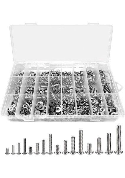 1110PCS Somun ve Cıvata Çeşitleri Kiti, Vidalar, Somunlar, Cıvatalar ve Rondelalarla Paslanmaz Çelik Kit (4-40 6-32 8-32 10-24) (Yurt Dışından)
