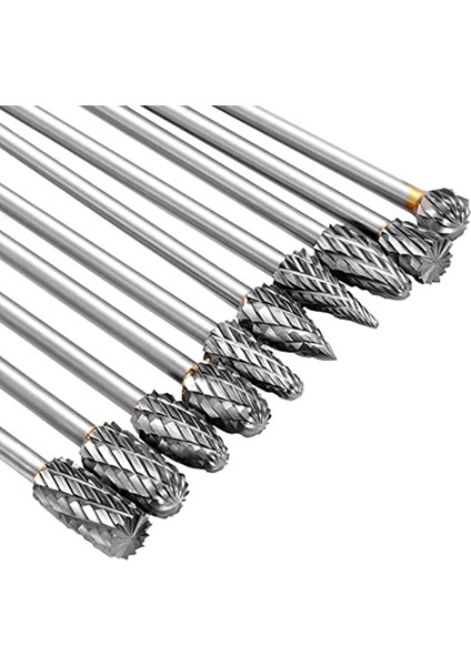 6 Inç 10 Adet Karbür Çapak Seti, Çift Kesim Tungsten 3mm (1/8 Inç) Karbür Döner Çapak Döner Dosyaları Elmas Burs Bit (Yurt Dışından)