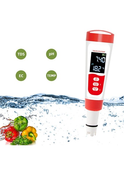 Ph Ölçer, Dijital 4'ü 1 Arada Ph Ec Tds Su Hidroponiği Için Sıcaklık Ölçer, Su Geçirmez ve Laboratuvar Için Ec Ppm Su Test Cihazı (Yurt Dışından)