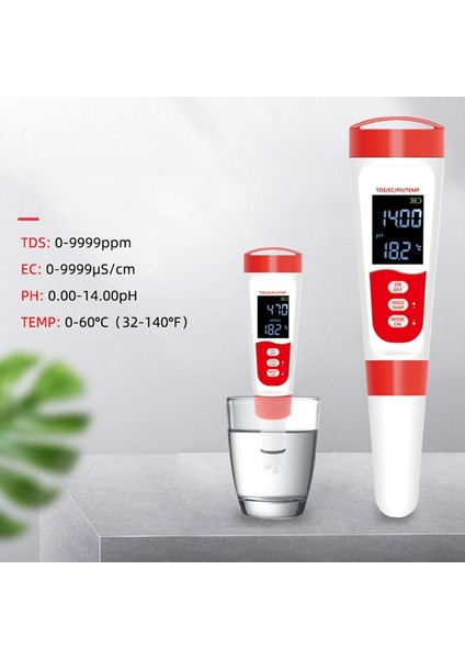 Ph Ölçer, Dijital 4'ü 1 Arada Ph Ec Tds Su Hidroponiği Için Sıcaklık Ölçer, Su Geçirmez ve Laboratuvar Için Ec Ppm Su Test Cihazı (Yurt Dışından)