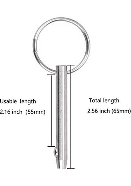 Parça Bimini Üst Pim, Çap 1/4 Inç (6,3 Mm), Toplam Uzunluk 2,56 Inç (65 Mm), Marine 316 Paslanmaz Çelik (Yurt Dışından)