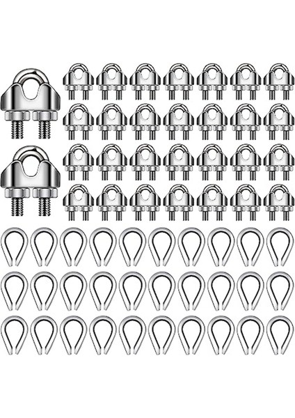 60 Adet 1/8 Inç Tel Halat Kiti M3 Metal Tel Halat Kablo Kelepçesi ve M3 Paslanmaz Çelik Yüksükler (Yurt Dışından)