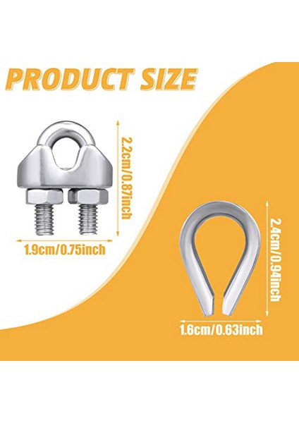 60 Adet 1/8 Inç Tel Halat Kiti M3 Metal Tel Halat Kablo Kelepçesi ve M3 Paslanmaz Çelik Yüksükler (Yurt Dışından)