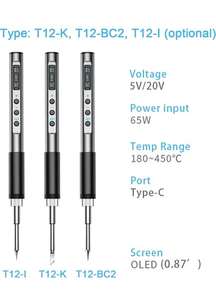 PTS100 T12 65W Elektrikli Havya OLED Ekran Kaynak Kalemi Hızlı Eriyen Kalay Kaynak Aracı El- (Yurt Dışından)