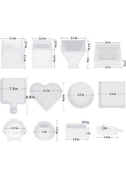 Reçine Silikon Kiti 12PCS, Epoksi Reçine, Kalem Kabı, Tepsi, Aşk, Yuvarlak Dahil Reçine Kalıp (Yurt Dışından)