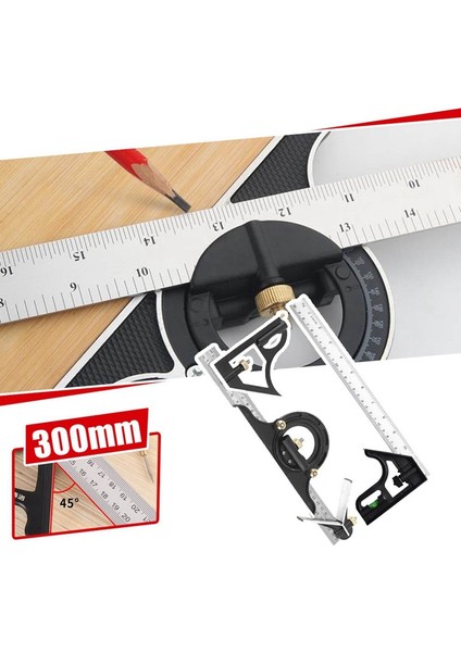 300MM Paslanmaz Çelik Hareketli Kombinasyon Kare Hareketli Kare Marangoz 90 Derece 45 Derece Dönüş Kare Kare (Yurt Dışından)