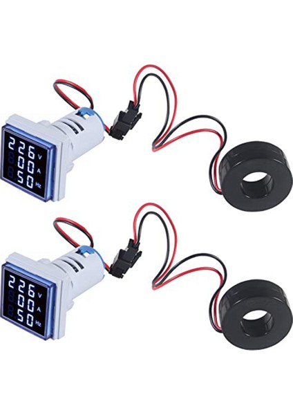 2 Adet Akım Gerilim Hertz Metre, Dijital 3ın1 22MM Voltmetre Ampermetre Hz Metre Ac 60-500 V Akım Frekans Göstergesi (Yurt Dışından)