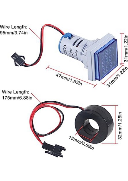 2 Adet Akım Gerilim Hertz Metre, Dijital 3ın1 22MM Voltmetre Ampermetre Hz Metre Ac 60-500 V Akım Frekans Göstergesi (Yurt Dışından) fırsatları
