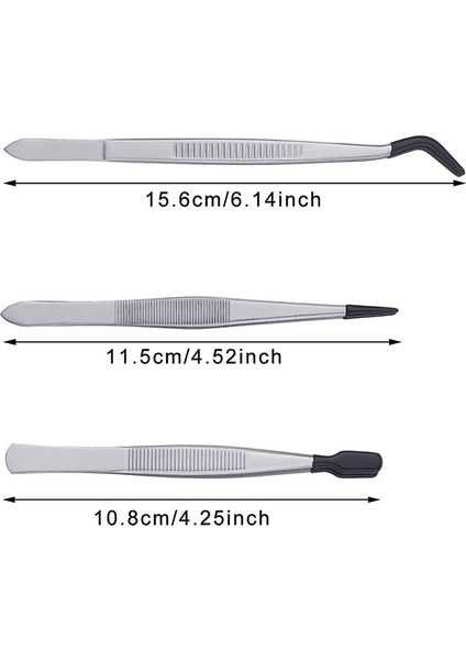 3 Parça Lastik Uçlu Cımbız Pvc Kaplamalı Cımbız Seti, Kauçuk Düz ve Düz Uçlu Cımbız Siyah (Yurt Dışından)