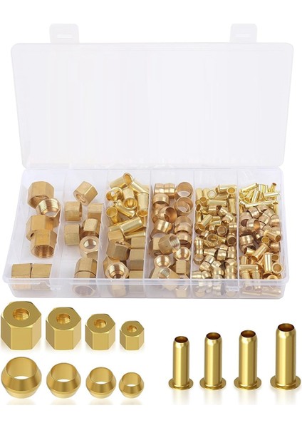 180PCS Sıkıştırma Bağlantı Parçaları Çeşitler Kiti-(1/4ın, 3/8ın, 5/16IN, 1/2ın) Pirinç Sıkıştırma Manşonu Yüksük, Ekleme ve Somunlar (Yurt Dışından)