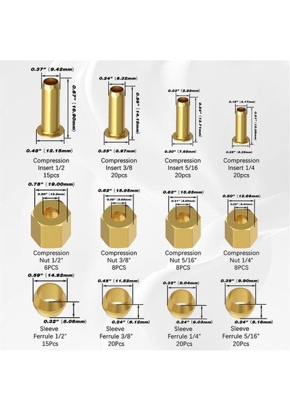 180PCS Sıkıştırma Bağlantı Parçaları Çeşitler Kiti-(1/4ın, 3/8ın, 5/16IN, 1/2ın) Pirinç Sıkıştırma Manşonu Yüksük, Ekleme ve Somunlar (Yurt Dışından) modelleri