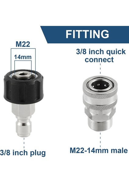 Paslanmaz Çelik Basınçlı Yıkama Makinesi Hızlı Bağlantı Kiti, M22 14MM - 3/8ın Hızlı Bağlantı,3/4ın - 1/2ın Hızlı Çıkarma Adaptörü (Yurt Dışından) fiyatları