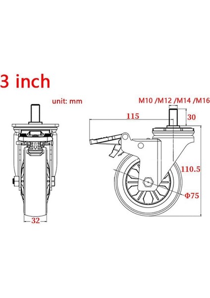 Küçük Tekerlekler, 4 Pcs M16 Dişli Frenli Ağır Hizmet Tekerlekleri Evrensel 360° Dönebilen Doğa Arabası Değiştirmeleri 3 Inç (Yurt Dışından)