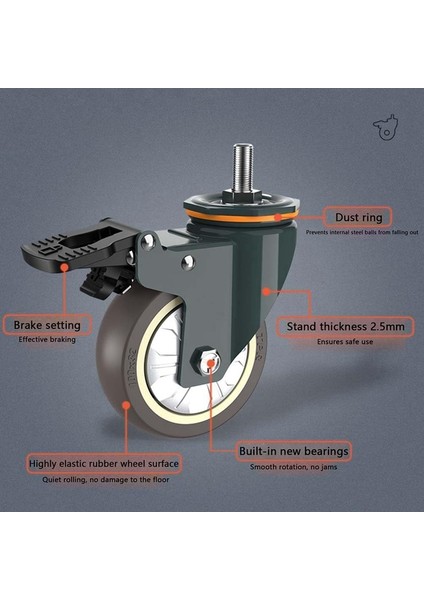 Küçük Tekerlekler, 4 Pcs M16 Dişli Frenli Ağır Hizmet Tekerlekleri Evrensel 360° Dönebilen Doğa Arabası Değiştirmeleri 3 Inç (Yurt Dışından)