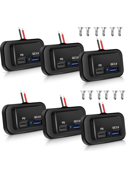 6pcs 12V/24V Rv USB Çıkışı, Çift Pd3.0 Tip-C (Usb C) ve Hızlı Şarj Qc3.0 Usb-A Bağlantı Noktası Panel Montajlı Araç USB Soket Şarj Cihazı (Yurt Dışından)