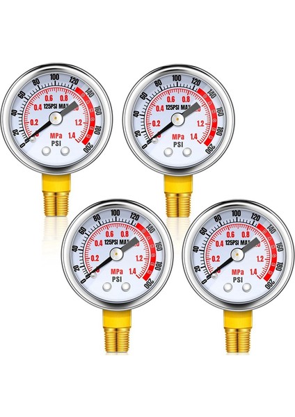 4 Adet 0-200 Psi Hava Basıncı Göstergesi 1/8ın Erkek Npt Bağlantısı Hava Göstergesi Alt Yan Montaj 1.57IN Kadranlı Hava Kompresörü Göstergesi (Yurt Dışından)