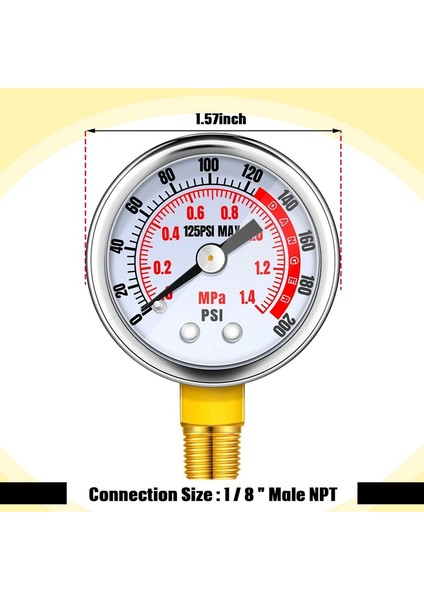 4 Adet 0-200 Psi Hava Basıncı Göstergesi 1/8ın Erkek Npt Bağlantısı Hava Göstergesi Alt Yan Montaj 1.57IN Kadranlı Hava Kompresörü Göstergesi (Yurt Dışından)