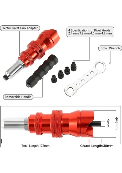 Elektrikli Perçin Adaptörü 2.4mm-4.8mm Perçin Somunu Adaptörü Matkap Adaptörü Akülü Perçinleme Aracı Ekleme Somunu Çekme Perçin Aracı (Yurt Dışından)